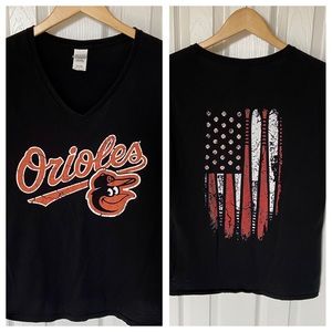 Orioles American flag black t shirt, L